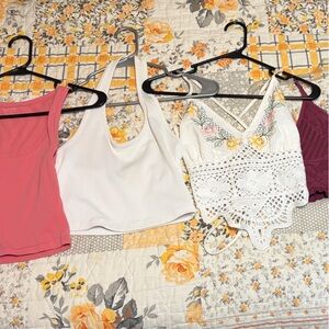 Mixed Tank & Bralette Set - White, Coral, Burgundy